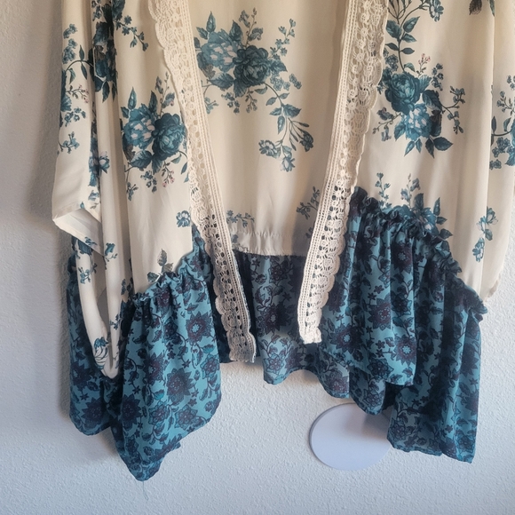 Stella Tweed Floral Print Open Front Kimono Sleeve Cardigan Womens One Size - Picture 3 of 6